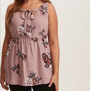 TORRID FLORAL PRINT TIE NECK PEPLUM TANK TOP